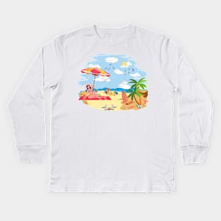 A busy day - Fun on the Beach clip art Kids Long Sleeve T-Shirt